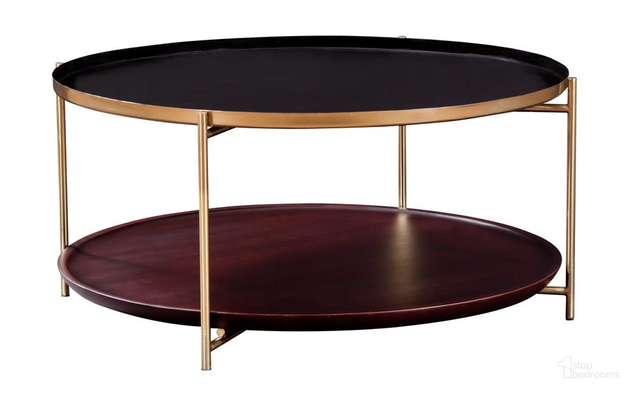 The appearance of Stevie 36 Inch Enameled Round Coffee Table In Black and Cherry designed by Martin Svensson Home in the modern / contemporary interior design. This black and cherry piece of furniture  was selected by 1StopBedrooms from Stevie Collection to add a touch of cosiness and style into your home. Sku: 8702121. Material: Metal. Product Type: Coffee Table. Image1