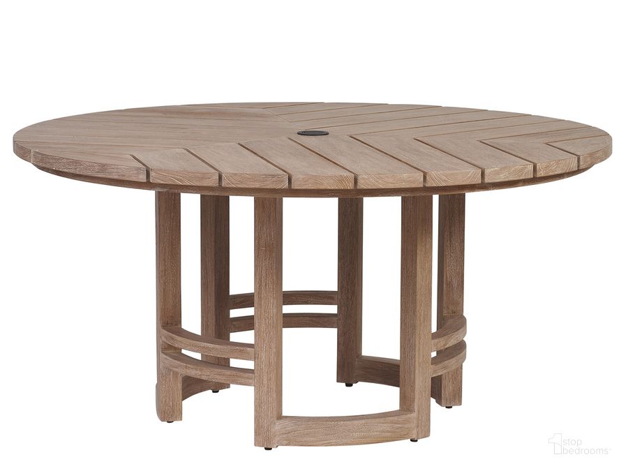 The appearance of Stillwater Cove Round Dining Table designed by Tommy Bahama in the modern / contemporary interior design. This taupe piece of furniture  was selected by 1StopBedrooms from Stillwater Cove Collection to add a touch of cosiness and style into your home. Sku: 01-3450-870C. Product Type: Outdoor Dining Table. Size: 60". Image1