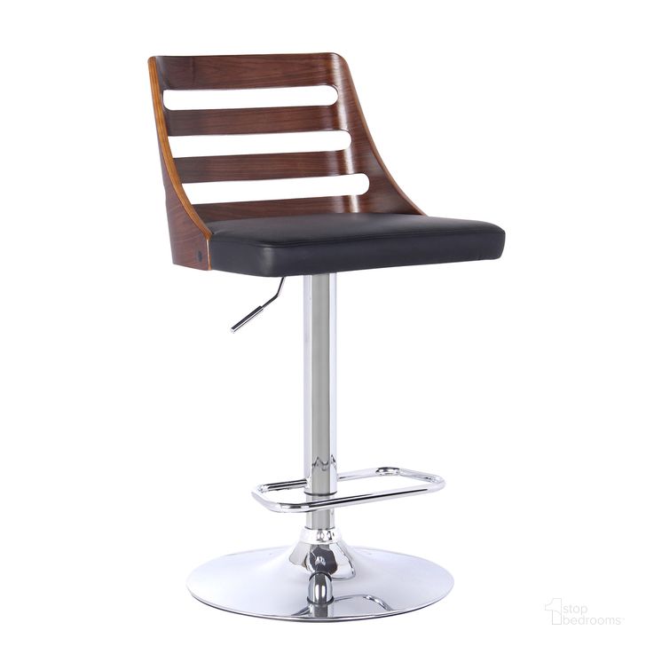 The appearance of Storm Barstool In Chrome Finish with Walnut Wood and Black Faux Leather designed by Armen Living in the modern / contemporary interior design. This black piece of furniture  was selected by 1StopBedrooms from Storm Collection to add a touch of cosiness and style into your home. Sku: LCSTBAWABL. Material: Wood. Product Type: Barstool. Image1
