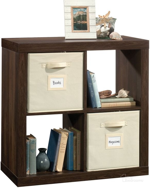 The appearance of Stow-Away 4-Cube Organizer In Smoked Oak designed by Sauder in the transitional interior design. This smoked oak piece of furniture  was selected by 1StopBedrooms from Stow-Away Collection to add a touch of cosiness and style into your home. Sku: 421548. Product Type: Storage and Organization. Material: Engineered Wood. Image1