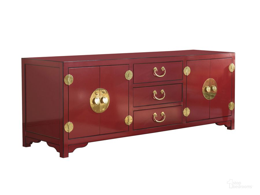 The appearance of Studio Designs Red Pacific Isles TV Console designed by Sligh in the traditional interior design. This red piece of furniture  was selected by 1StopBedrooms from Studio Designs Collection to add a touch of cosiness and style into your home. Sku: 04-100SR-660. Material: Wood. Product Type: TV Stands and TV Console. Image1