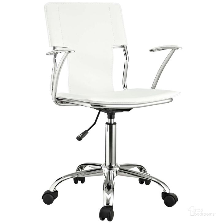 The appearance of Studio White Office Chair designed by Modway in the modern / contemporary interior design. This white piece of furniture  was selected by 1StopBedrooms from Studio Collection to add a touch of cosiness and style into your home. Sku: EEI-198-WHI. Product Type: Office Chair. Material: Chrome. Image1