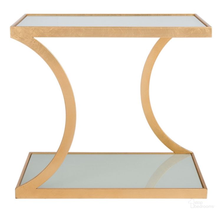 The appearance of Sullivan Gold Leaf Accent Table designed by Safavieh in the transitional interior design. This gold and white piece of furniture  was selected by 1StopBedrooms from Sullivan Collection to add a touch of cosiness and style into your home. Sku: FOX2526B. Product Type: Accent Table. Material: Iron. Image1