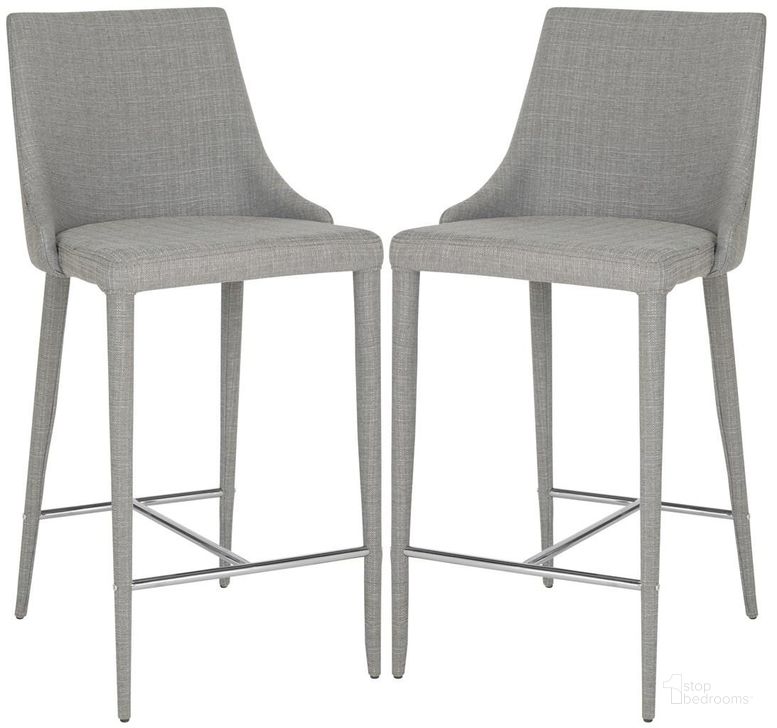 The appearance of Summerset Grey and Chrome Counter Stool Set of 2 FOX2017G designed by Safavieh in the modern / contemporary interior design. This grey linen piece of furniture  was selected by 1StopBedrooms from Summerset Collection to add a touch of cosiness and style into your home. Sku: FOX2017G-SET2. Product Type: Barstool. Material: Iron. Image1