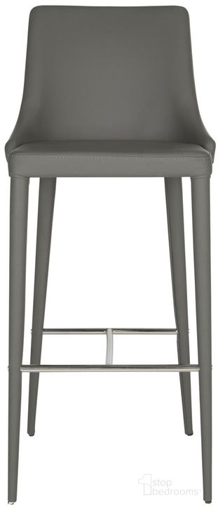 The appearance of Summerset Grey Leather and Chrome Bar Stool designed by Safavieh in the transitional interior design. This grey piece of furniture  was selected by 1StopBedrooms from Summerset Collection to add a touch of cosiness and style into your home. Sku: FOX2016H. Product Type: Barstool. Material: Iron. Image1