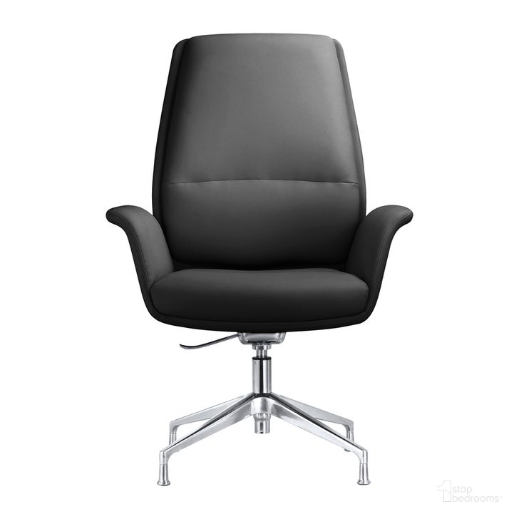 The appearance of Summit Office Chair In Faux Leather and Aluminum Frame with Adjustable Height and Swivel In Black designed by LeisureMod in the modern / contemporary interior design. This black piece of furniture  was selected by 1StopBedrooms from Summit Collection to add a touch of cosiness and style into your home. Sku: SGO21BLL. Material: Leather. Product Type: Office Chair. Image1
