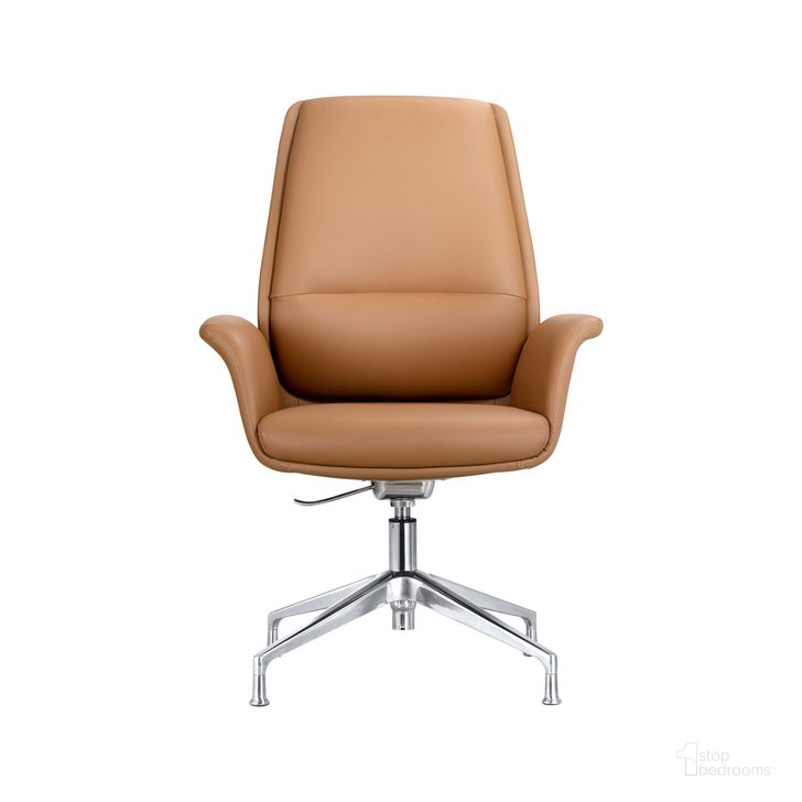 The appearance of Summit Office Chair In Faux Leather and Aluminum Frame with Adjustable Height and Swivel In Brown designed by LeisureMod in the modern / contemporary interior design. This brown piece of furniture  was selected by 1StopBedrooms from Summit Collection to add a touch of cosiness and style into your home. Sku: SGO21LBRL. Material: Leather. Product Type: Office Chair. Image1
