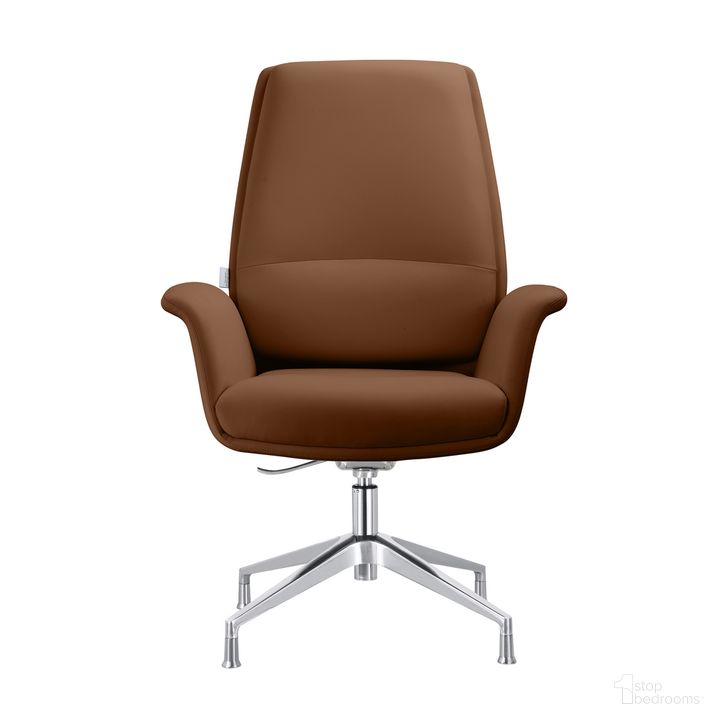 The appearance of Summit Office Chair In Faux Leather and Aluminum Frame with Adjustable Height and Swivel In Dark Brown designed by LeisureMod in the modern / contemporary interior design. This dark brown piece of furniture  was selected by 1StopBedrooms from Summit Collection to add a touch of cosiness and style into your home. Sku: SGO21DBRL. Material: Leather. Product Type: Office Chair. Image1