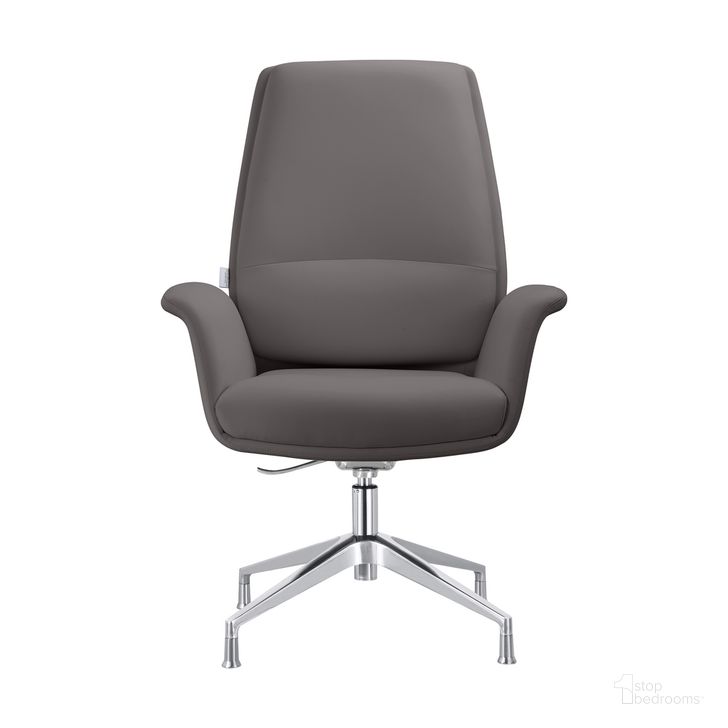 The appearance of Summit Office Chair In Faux Leather and Aluminum Frame with Adjustable Height and Swivel In Grey designed by LeisureMod in the modern / contemporary interior design. This grey piece of furniture  was selected by 1StopBedrooms from Summit Collection to add a touch of cosiness and style into your home. Sku: SGO21GRL. Material: Leather. Product Type: Office Chair. Image1
