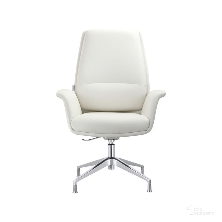 The appearance of Summit Office Chair In Faux Leather and Aluminum Frame with Adjustable Height and Swivel In White designed by LeisureMod in the modern / contemporary interior design. This white piece of furniture  was selected by 1StopBedrooms from Summit Collection to add a touch of cosiness and style into your home. Sku: SGO21WL. Material: Leather. Product Type: Office Chair. Image1
