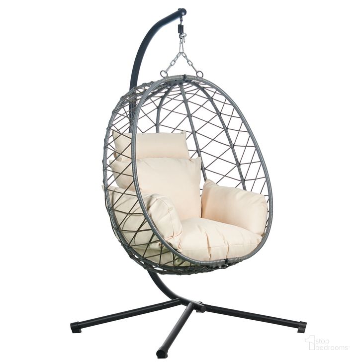 The appearance of Summit Outdoor Single Person Egg Swing Chair In Beige designed by LeisureMod in the transitional interior design. This beige piece of furniture  was selected by 1StopBedrooms from Summit Collection to add a touch of cosiness and style into your home. Sku: SSCGR-35BG. Material: Polyester. Product Type: Outdoor Chair. Image1