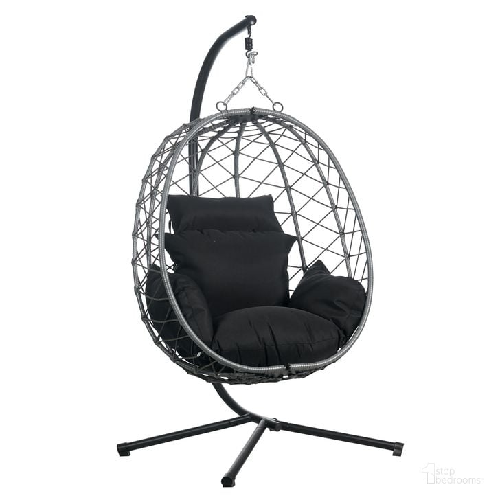The appearance of Summit Outdoor Single Person Egg Swing Chair In Black designed by LeisureMod in the transitional interior design. This black piece of furniture  was selected by 1StopBedrooms from Summit Collection to add a touch of cosiness and style into your home. Sku: SSCGR-35BL. Material: Polyester. Product Type: Outdoor Chair. Image1