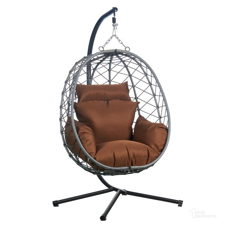 The appearance of Summit Outdoor Single Person Egg Swing Chair In Brown designed by LeisureMod in the transitional interior design. This brown piece of furniture  was selected by 1StopBedrooms from Summit Collection to add a touch of cosiness and style into your home. Sku: SSCGR-35BR. Material: Polyester. Product Type: Outdoor Chair. Image1