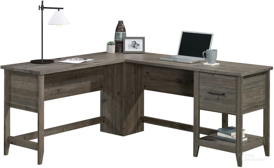 The appearance of Summit Station L-Shaped Desk In Pebble Pine designed by Sauder in the transitional interior design. This pebble pine piece of furniture  was selected by 1StopBedrooms from Summit Station Collection to add a touch of cosiness and style into your home. Sku: 429319. Product Type: Desk. Material: Engineered Wood. Image1