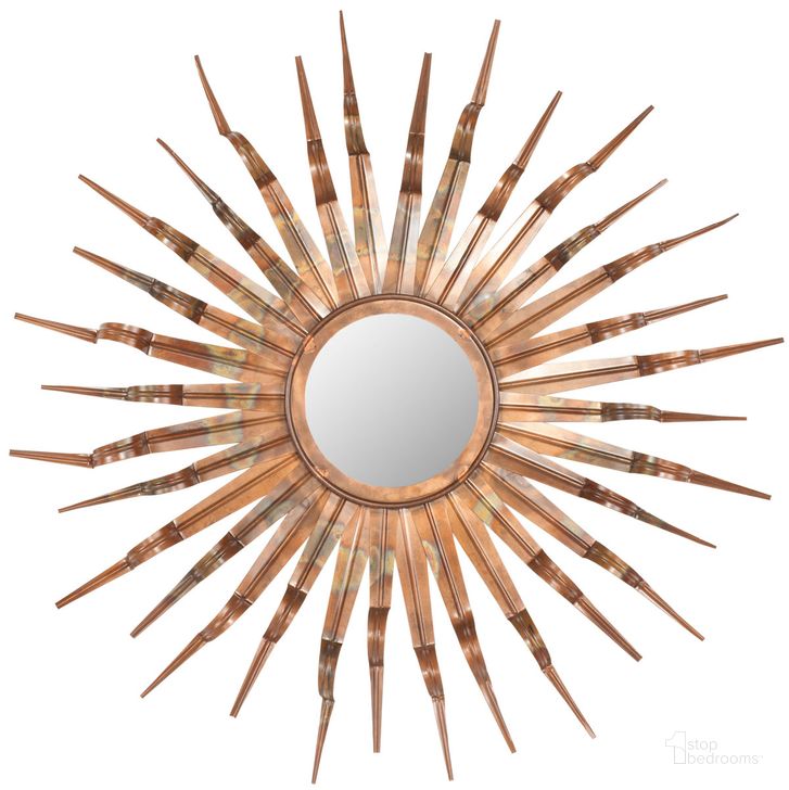 The appearance of Sun Mirror MIR3006A designed by Safavieh in the modern / contemporary interior design. This copper piece of furniture  was selected by 1StopBedrooms from Sun Collection to add a touch of cosiness and style into your home. Sku: MIR3006A. Product Type: Mirror. Image1