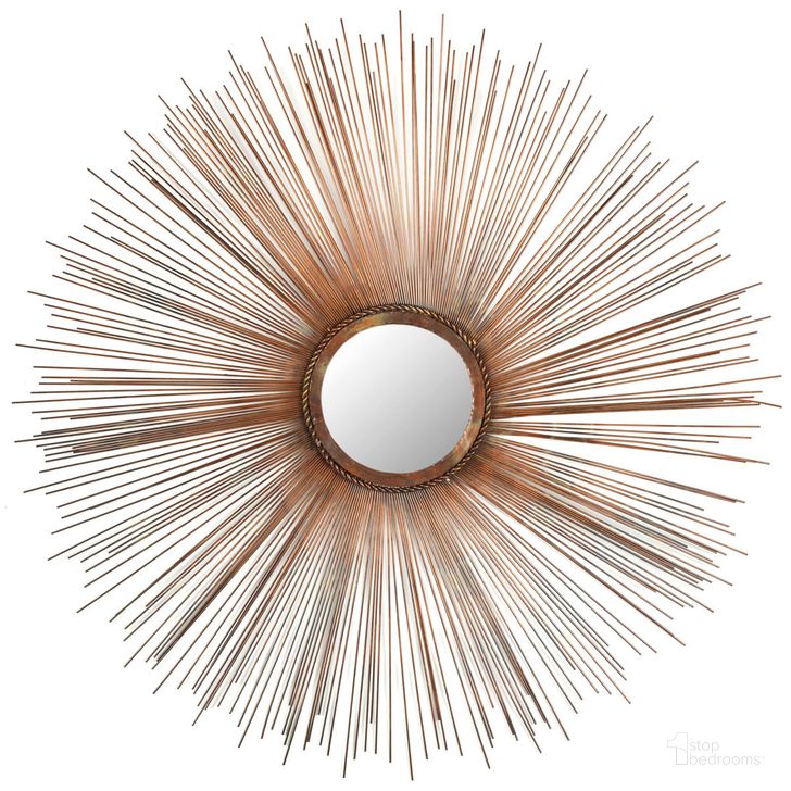The appearance of Sunburst Mirror designed by Safavieh in the modern / contemporary interior design. This copper piece of furniture  was selected by 1StopBedrooms from Sunburst Collection to add a touch of cosiness and style into your home. Sku: MIR3002A. Product Type: Mirror. Image1