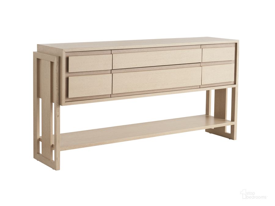 The appearance of Sunset Key Beckley Sideboard In Sand designed by Tommy Bahama in the modern / contemporary interior design. This sand piece of furniture  was selected by 1StopBedrooms from Sunset Key Collection to add a touch of cosiness and style into your home. Sku: 01-0578-869. Material: Wood. Product Type: Sideboard. Image1