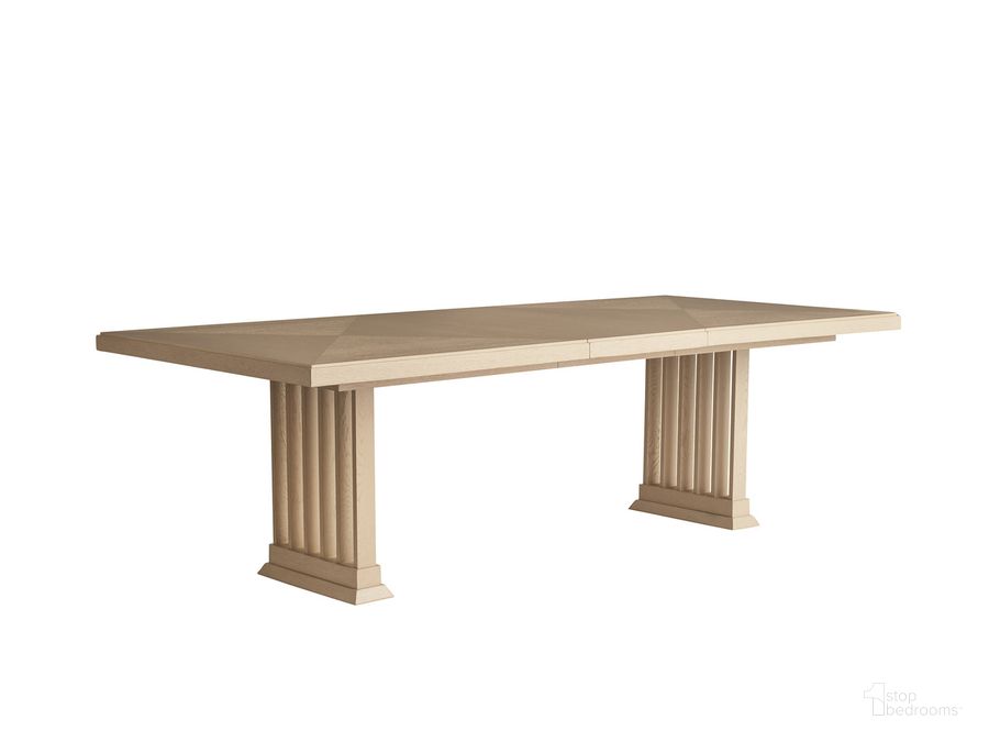 The appearance of Sunset Key Belaire Rectangular Dining Table In Sand designed by Tommy Bahama in the modern / contemporary interior design. This sand piece of furniture  was selected by 1StopBedrooms from Sunset Key Collection to add a touch of cosiness and style into your home. Sku: 01-0578-877. Table Base Style: Double Pedestal. Material: Wood. Product Type: Dining Table. Table Top Shape: Rectangular. Size: 78". Image1