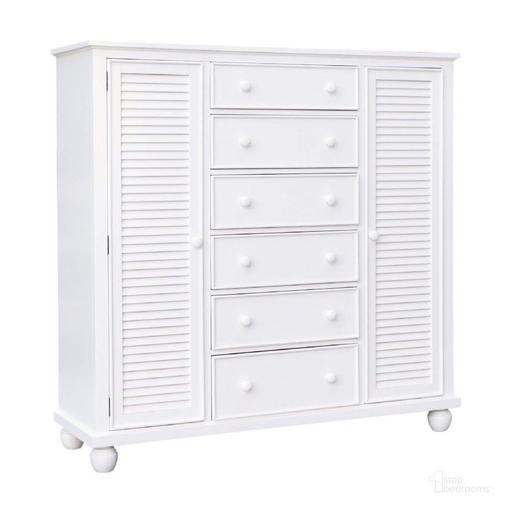 The appearance of White Shutter Wood Armoire With Shelves and Cabinets In White designed by Sunset Trading in the coastal interior design. This white piece of furniture  was selected by 1StopBedrooms from White Shutter Wood Collection to add a touch of cosiness and style into your home. Sku: CF-1142-0150. Material: Wood. Product Type: Armoires and Wardrobe. Image1