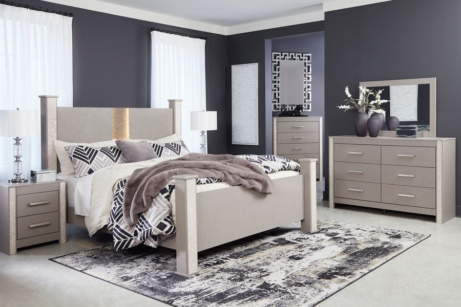 The appearance of Surancha Subtle Gray Youth Poster Bedroom Set designed by Signature Design by Ashley in the modern / contemporary interior design. This gray piece of furniture  was selected by 1StopBedrooms from Surancha Collection to add a touch of cosiness and style into your home. Sku: B1145-57;B1145-84;B1145-86;B1145-92. Material: Wood. Product Type: Poster Bed. Bed Size: Full. Image1