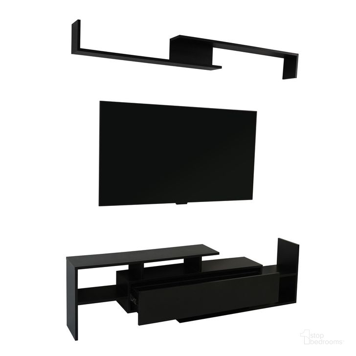 The appearance of Surrey TV Stand with MDF Shelves and Bookcase In Ebony designed by LeisureMod in the modern / contemporary interior design. This ebony piece of furniture  was selected by 1StopBedrooms from Surrey Collection to add a touch of cosiness and style into your home. Sku: STS60BL. Product Type: TV Stand. Material: MDF. Image1