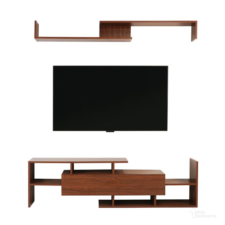 The appearance of Surrey TV Stand with MDF Shelves and Bookcase In Walnut designed by LeisureMod in the modern / contemporary interior design. This walnut piece of furniture  was selected by 1StopBedrooms from Surrey Collection to add a touch of cosiness and style into your home. Sku: STS60NW. Product Type: TV Stand. Material: MDF. Image1
