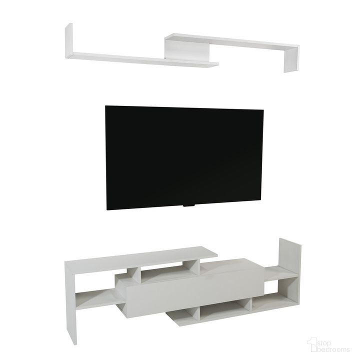 The appearance of Surrey TV Stand with MDF Shelves and Bookcase In White designed by LeisureMod in the modern / contemporary interior design. This white piece of furniture  was selected by 1StopBedrooms from Surrey Collection to add a touch of cosiness and style into your home. Sku: STS60W. Product Type: TV Stand. Material: MDF. Image1