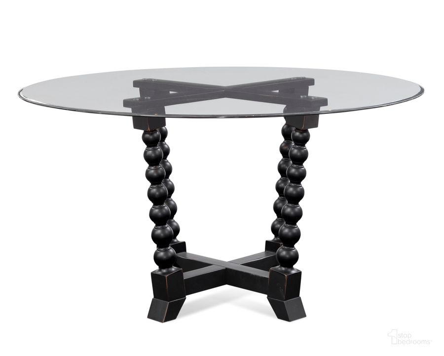 The appearance of Susanna Dining Table In Black designed by Bassett Mirror Company in the modern / contemporary interior design. This black piece of furniture  was selected by 1StopBedrooms from Susanna Collection to add a touch of cosiness and style into your home. Sku: 9210-DR-700BEC;0095EC. Table Base Style: Trestle. Table Top Shape: Round. Material: Wood. Product Type: Dining Table. Image1