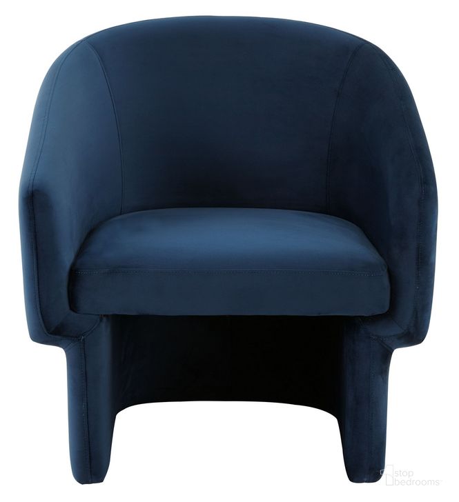 The appearance of Susie Barrel Back Accent Chair In Navy designed by Safavieh Couture in the modern / contemporary interior design. This navy piece of furniture  was selected by 1StopBedrooms from Susie Collection to add a touch of cosiness and style into your home. Sku: SFV4781A. Material: Wood. Product Type: Accent Chair. Image1