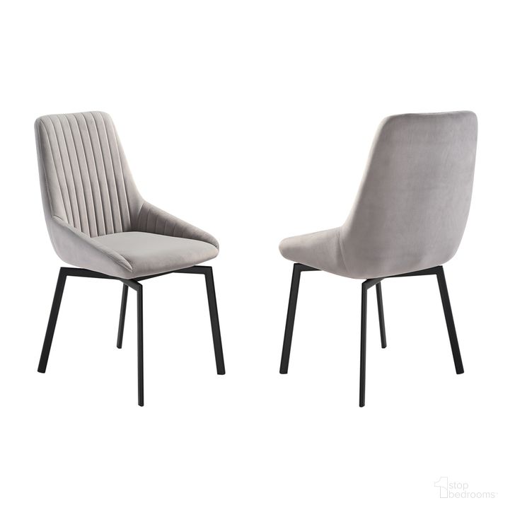 The appearance of Susie Swivel Upholstered Dining Chair Set of 2 In Gray designed by Armen Living in the modern / contemporary interior design. This gray piece of furniture  was selected by 1StopBedrooms from Susie Collection to add a touch of cosiness and style into your home. Sku: LCSUSIGRYBLK. Material: Steel. Product Type: Dining Chair. Image1