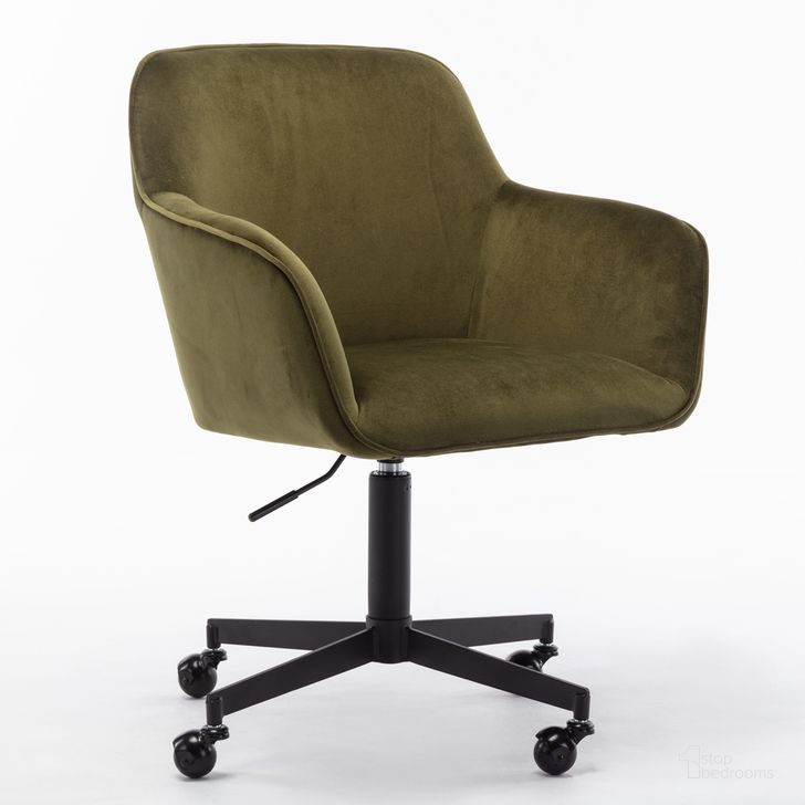 The appearance of Sylvia Swivel Rolling Velvet Armchair In Olive Green designed by Aeons in the  interior design. This olive green piece of furniture  was selected by 1StopBedrooms from  to add a touch of cosiness and style into your home. Sku: AE8525-Olive. Product Type: Swivel Chair. Material: Plywood. Image1
