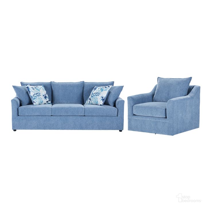 The appearance of Sylvie 2 Piece Sofa and Chair In Blue Slate designed by New Classic in the transitional interior design. This slate blue piece of furniture  was selected by 1StopBedrooms from Sylvie Collection to add a touch of cosiness and style into your home. Sku: U1270-30-BLU;U1270-12-BLU. Material: Fabric. Product Type: Living Room Chair. Image1