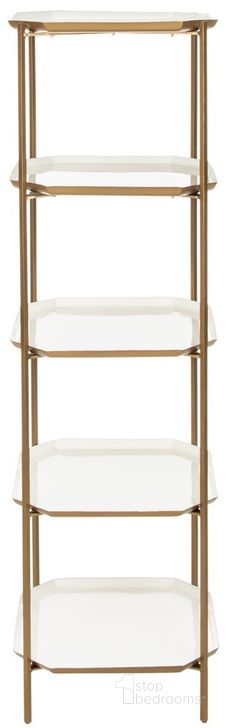 The appearance of Sylvie White and Brass 5 Tier Etagere designed by Safavieh in the modern / contemporary interior design. This white piece of furniture  was selected by 1StopBedrooms from Sylvie Collection to add a touch of cosiness and style into your home. Sku: ETG3203A. Product Type: Etagere. Material: Iron. Image1