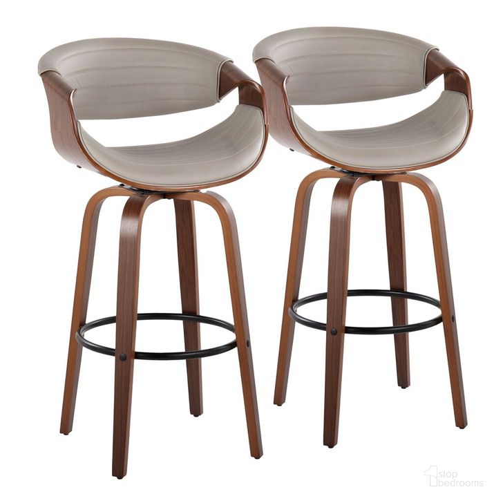 The appearance of Symphony 30 Inch Fixed Height Barstool Set of 2 In Grey designed by Lumisource in the transitional interior design. This grey piece of furniture  was selected by 1StopBedrooms from Curvo Collection to add a touch of cosiness and style into your home. Sku: B30-SYMPPU-GRTZQ2 WLWLGY2. Material: Wood. Product Type: Barstool. Image1
