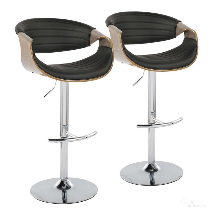 The appearance of Symphony Adjustable Barstool Set of 2 In Chrome designed by Lumisource in the transitional interior design. This dark gray piece of furniture  was selected by 1StopBedrooms from Curvo Collection to add a touch of cosiness and style into your home. Sku: BS-SYMPPU-RT2 CHRLGYBK2. Material: Wood. Product Type: Barstool. Image1