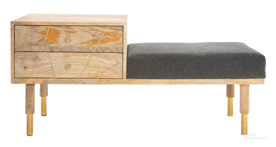 The appearance of Taft 2 Drawer Cushioned Seated Bench in Grey designed by Safavieh in the modern / contemporary interior design. This grey piece of furniture  was selected by 1StopBedrooms from Taft Collection to add a touch of cosiness and style into your home. Sku: BCH9000A. Material: Wood. Product Type: Bench. Image1