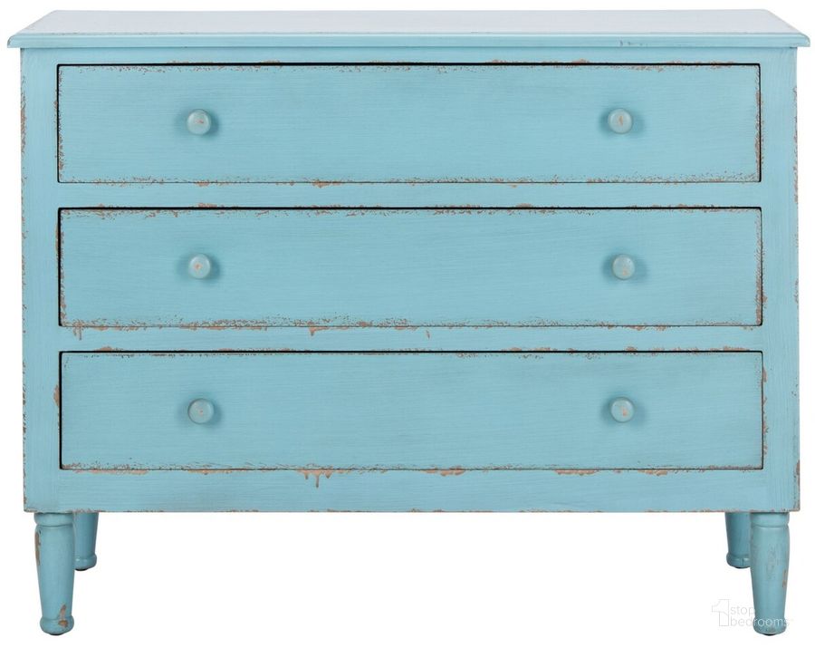 The appearance of Talbet Distressed Blue Storage Chest designed by Safavieh in the rustic / southwestern interior design. This distressed blue piece of furniture  was selected by 1StopBedrooms from Safavieh AMH Collection to add a touch of cosiness and style into your home. Sku: AMH1517A. Material: Wood. Product Type: Chest. Image1