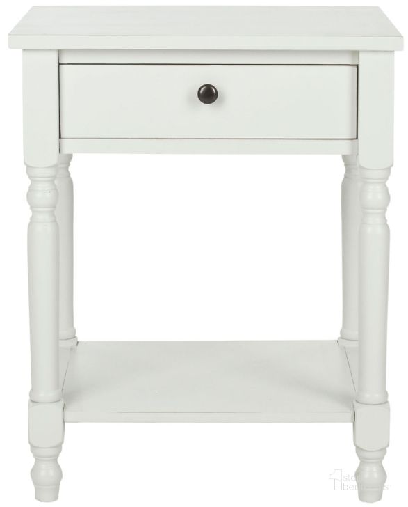 The appearance of Tami Shady White End Table with Storage Drawer designed by Safavieh in the country / farmhouse interior design. This off white piece of furniture  was selected by 1StopBedrooms from Tami Collection to add a touch of cosiness and style into your home. Sku: AMH6604A. Material: Wood. Product Type: Nightstand. Image1