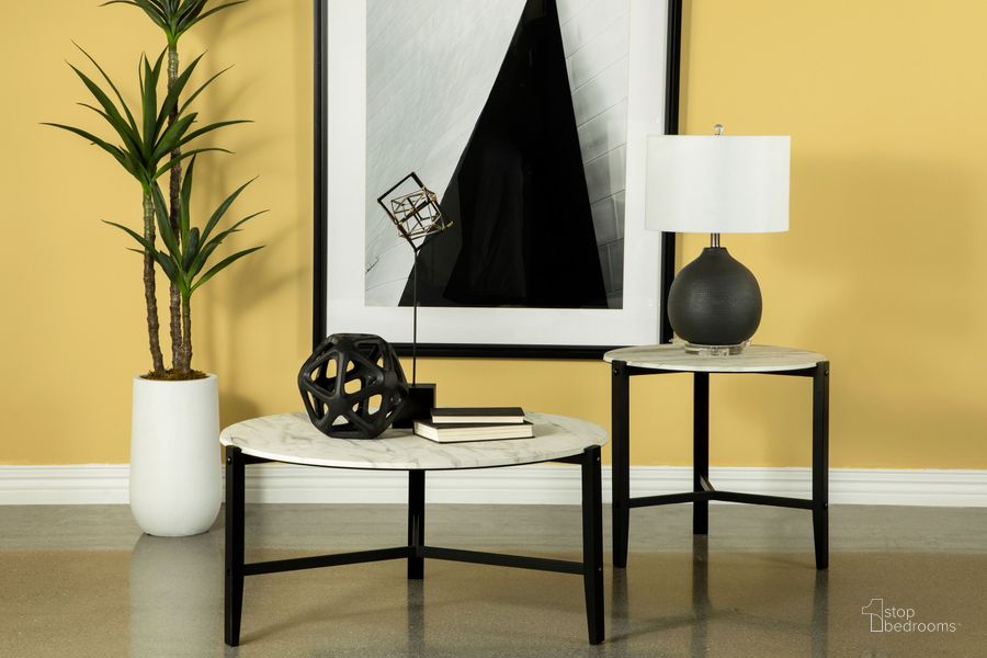 The appearance of Tandi Faux White Marble And Black Occasional Table Set designed by Coaster in the transitional interior design. This black and white piece of furniture  was selected by 1StopBedrooms from Tandi Collection to add a touch of cosiness and style into your home. Sku: 753538;753537. Material: Wood. Product Type: Occasional Table Set. Image1