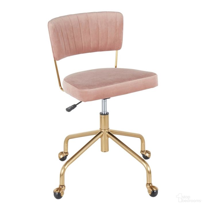 The appearance of Tania Task Chair In Pink designed by Lumisource in the modern / contemporary interior design. This pink piece of furniture  was selected by 1StopBedrooms from Tania Collection to add a touch of cosiness and style into your home. Sku: OC-TANIA AUVPK. Product Type: Chair. Material: Velvet. Image1