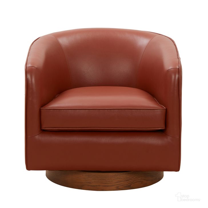 The appearance of Taos Top Grain Leather Wood Base Swivel Chair In Caramel designed by Comfort Pointe in the modern / contemporary interior design. This caramel piece of furniture  was selected by 1StopBedrooms from Taos Collection to add a touch of cosiness and style into your home. Sku: 8094-57L. Product Type: Swivel Chair. Material: Plywood. Image1