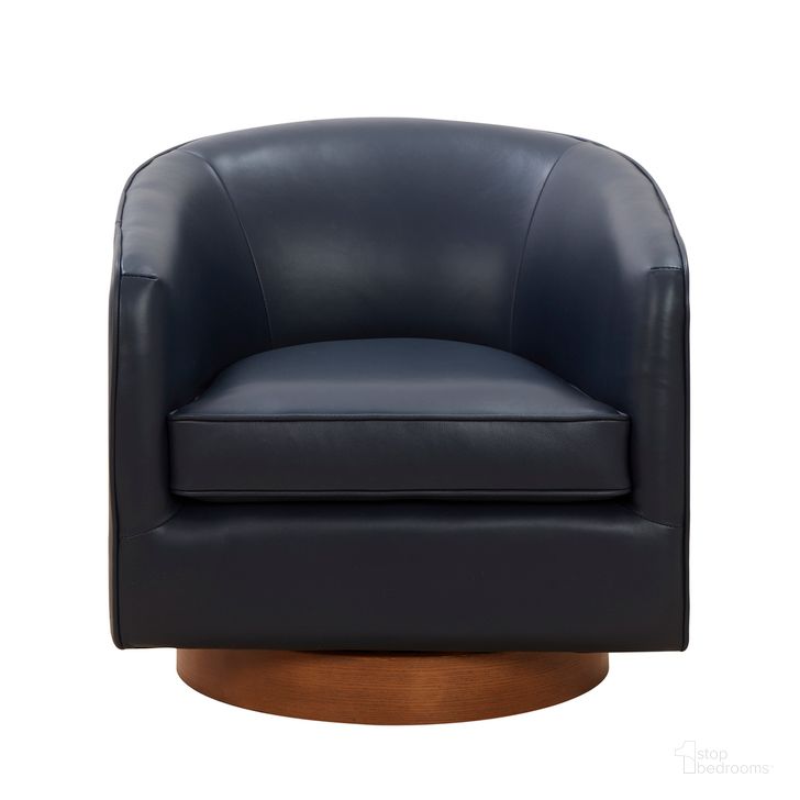 The appearance of Taos Top Grain Leather Wood Base Swivel Chair In Midnight Blue designed by Comfort Pointe in the modern / contemporary interior design. This midnight blue piece of furniture  was selected by 1StopBedrooms from Taos Collection to add a touch of cosiness and style into your home. Sku: 8094-14L. Product Type: Swivel Chair. Material: Plywood. Image1