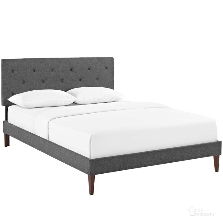 The appearance of Tarah Gray King Fabric Platform Bed with Squared Tapered Legs designed by Modway in the modern / contemporary interior design. This gray piece of furniture  was selected by 1StopBedrooms from Tarah Collection to add a touch of cosiness and style into your home. Sku: MOD-5989-GRY. Bed Type: Platform Bed. Material: Fabric. Product Type: Platform Bed. Bed Size: King. Image1