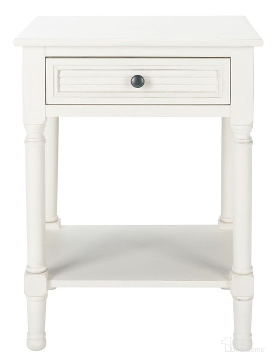 The appearance of Tate 1 Drawer Accent Table in Distressed White designed by Safavieh in the modern / contemporary interior design. This distressed white piece of furniture  was selected by 1StopBedrooms from Tate Collection to add a touch of cosiness and style into your home. Sku: ACC5714A. Material: Wood. Product Type: Accent Table. Image1