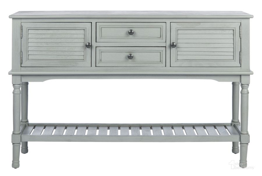 The appearance of Tate 2Drw 2 Door Console Table in Distressed Grey designed by Safavieh in the modern / contemporary interior design. This distressed grey piece of furniture  was selected by 1StopBedrooms from Tate Collection to add a touch of cosiness and style into your home. Sku: CNS5722C. Material: Wood. Product Type: Console Table. Image1