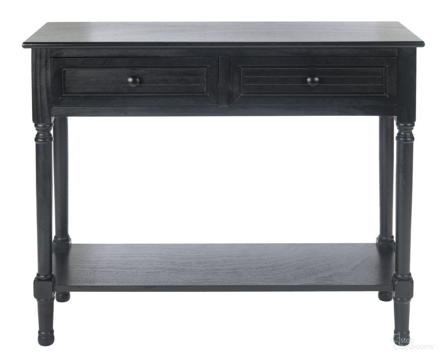 The appearance of Tate 2Drw Console Table in Black designed by Safavieh in the modern / contemporary interior design. This black piece of furniture  was selected by 1StopBedrooms from Tate Collection to add a touch of cosiness and style into your home. Sku: CNS5720B. Material: Wood. Product Type: Console Table. Image1