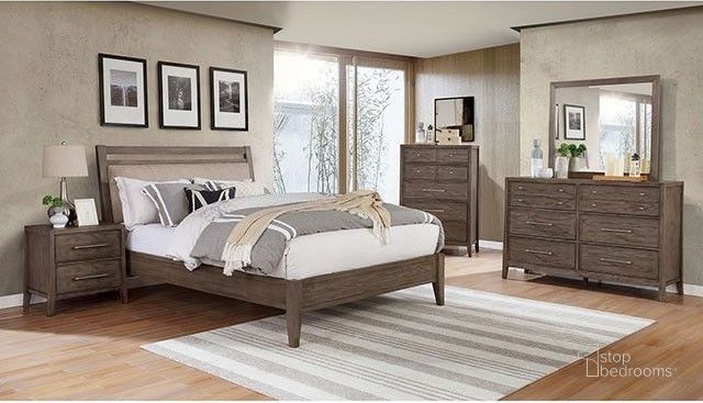 The appearance of Tawana Warm Gray Platform Bedroom Set designed by Furniture of America in the transitional interior design. This beige and gray piece of furniture  was selected by 1StopBedrooms from Tawana Collection to add a touch of cosiness and style into your home. Sku: FOA7918Q-HB;FOA7918Q-FB;FOA7918Q-R;FOA7918N. Material: Wood. Product Type: Bedroom Set. Bed Size: Queen. Image1