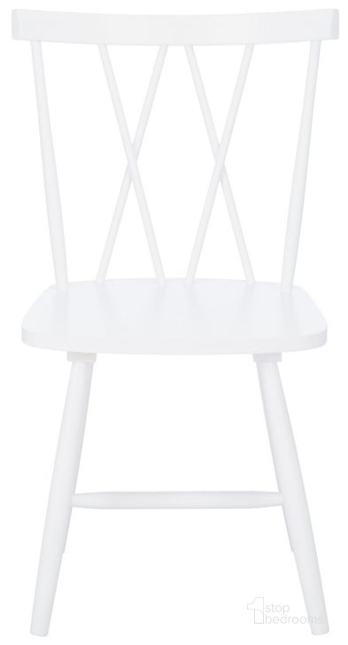 The appearance of Tayten Spindle Back Dining Chair Set of 2 in White designed by Safavieh in the country / farmhouse interior design. This white piece of furniture  was selected by 1StopBedrooms from Tayten Collection to add a touch of cosiness and style into your home. Sku: DCH8502A-SET2. Material: Wood. Product Type: Dining Chair. Image1