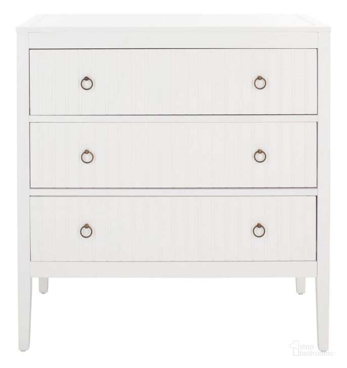The appearance of Tegan 3 Drawer Chest in White designed by Safavieh in the modern / contemporary interior design. This white piece of furniture  was selected by 1StopBedrooms from Tegan Collection to add a touch of cosiness and style into your home. Sku: CHS5001A. Material: Wood. Product Type: Chest. Image1
