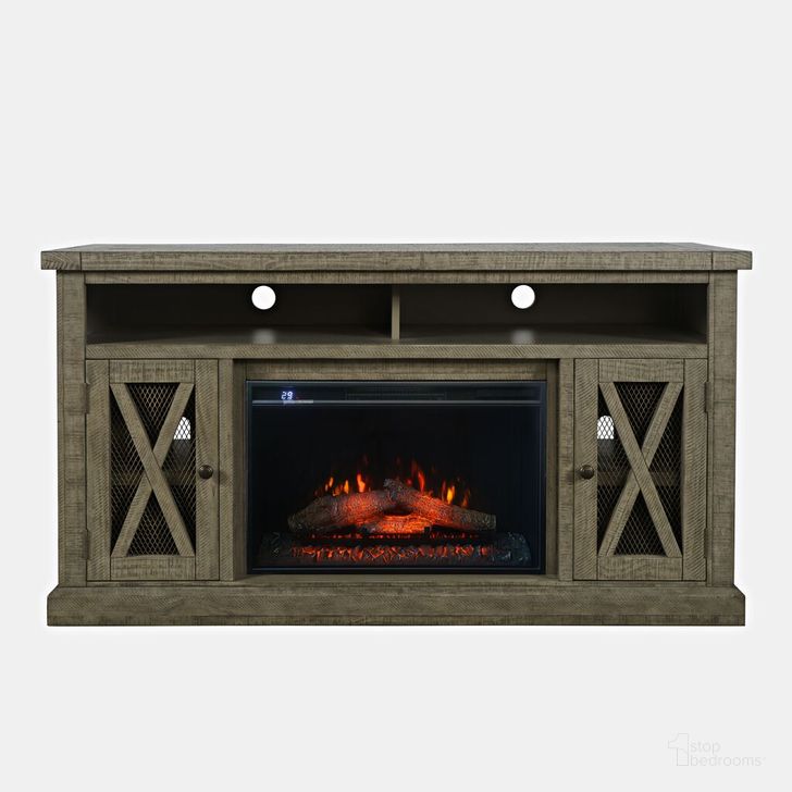 The appearance of Telluride Solid Pine 60 Inch Storage Console TV Stand with Electric Fireplace In Driftwood Grey designed by Jofran in the country / farmhouse interior design. This driftwood piece of furniture  was selected by 1StopBedrooms from Telluride Collection to add a touch of cosiness and style into your home. Sku: 2230-FP6032. Product Type: TV Stand. Material: MDF. Image1